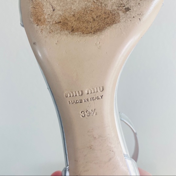 Miu Miu Matte Silver Kitten Heel Ankle Sandal 39.5 - Picture 5 of 7